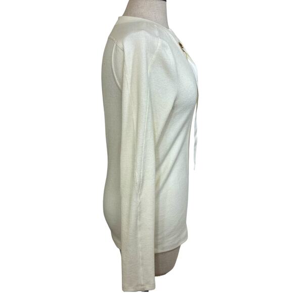 Derek Lam 10 Crosby Intermix sweater, Womens medum ribbed Lace-Up Ivory pullover - Picture 3 of 8